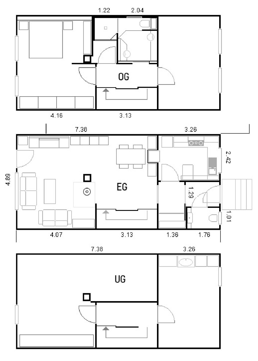 Grundriss UG, EG und OG Reihenmittelhaus Heilbronn